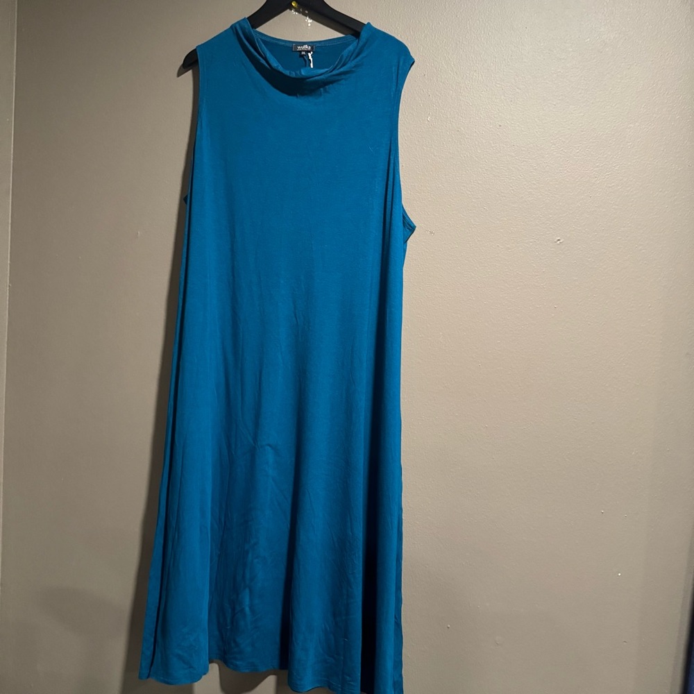 Wulfka Shelley Cowl Sleeveless Teal Dress With Pockets Size 3X